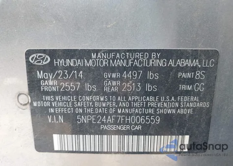 2015 Hyundai Sonata Se z USA, uszkodzony, nr VIN 5NPE24AF7FH006559